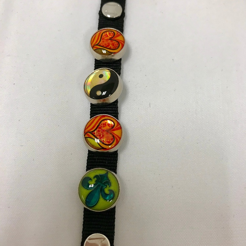 MOGO Bracelet w/5 Charms on 8"  Black Ribbon Strap